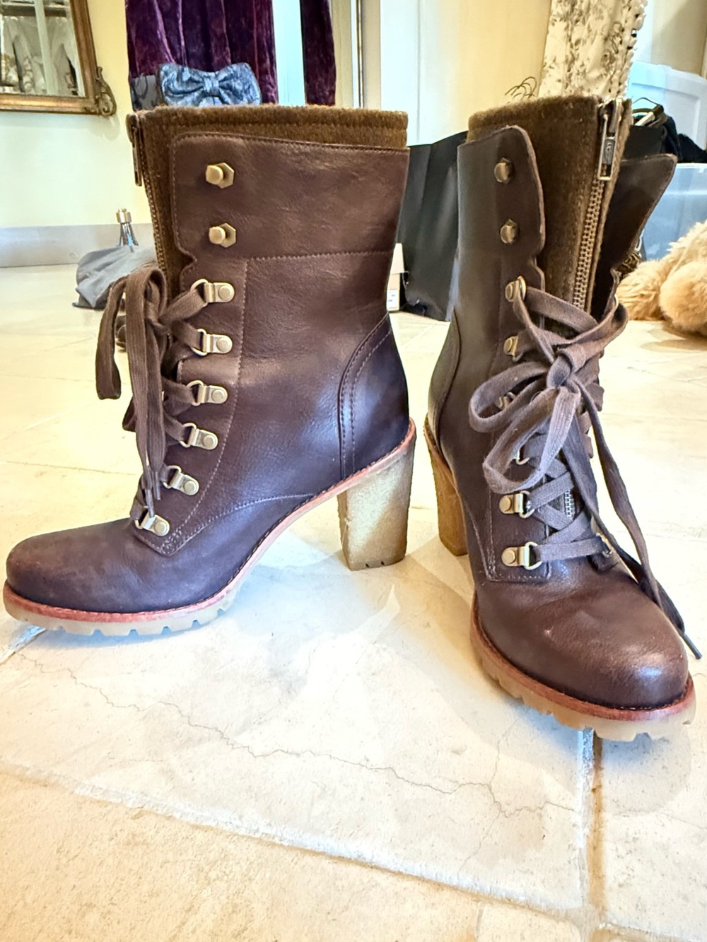 UGG Chocolate Brown Lace-Up Heeled Ankle Boots